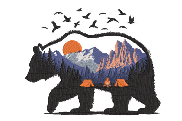 Bear Camping Mountain Scene Review for Apparel