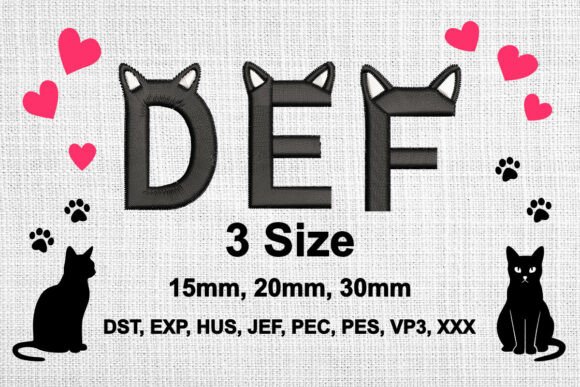 Cat Ears Embroidery Font Alphabet D,E,F Review