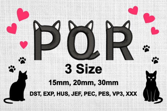 Cat Ears Embroidery Font Alphabet P Q R