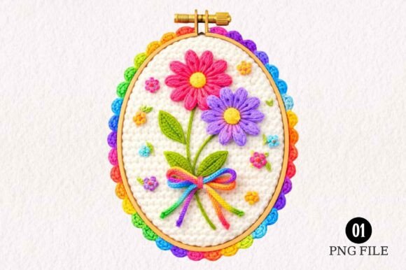 Colorful Floral Embroidery Hoop Clipart