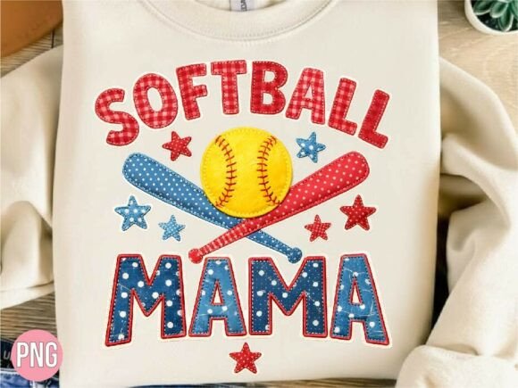 Faux Embroidery Softball Mama Shirt PNG Review
