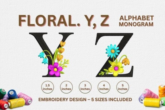 Floral Embroidery Letter Designs Y, Z