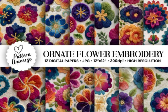 Ornate Floral Embroidery Digital Papers