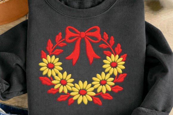 Red Bow Floral Wreath Embroidery Faux Review